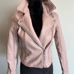 Abercrombie & Fitch XS Pink faux leather biker jacket